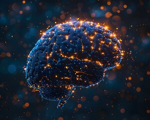 Poster - Illuminated Brain A Captivating Pointillist Depiction of Cognition and Innovation