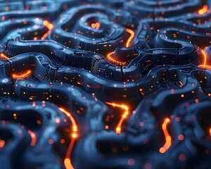 Poster - intricate brain maze with glowing pathways representing complex thought processes