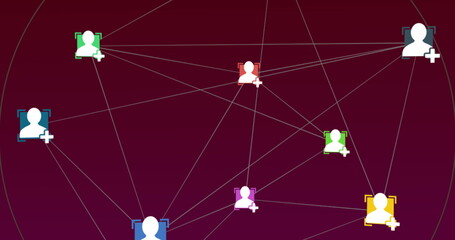 Poster - Image of multiple rows of orange spots and circles moving in hypnotic motion on a pink background