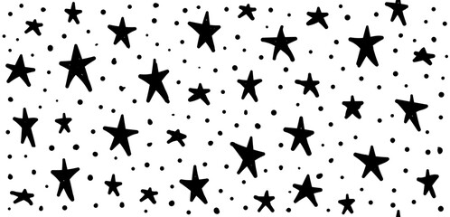 Wall Mural - stars hand drawn y2k seamless pattern. vector monochrome doodle confetti background in 70s groovy st