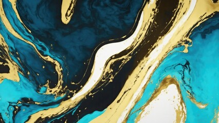 Wall Mural - Gold abstract Cyan and Black marble background art paint pattern ink texture watercolor white fluid wall. Abstract liquid gold luxury design