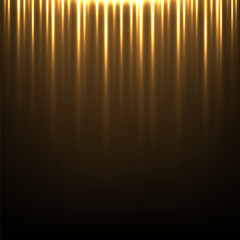 Wall Mural - gold light vertical lines on black background. glowing abstract futuristic shiny pattern. bright ray
