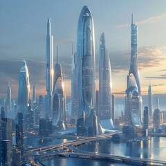 Wall Mural - Futuristic Skyline with Ultramodern Skyscrapers and Advanced Architectural Designs