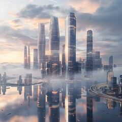 Wall Mural - Futuristic Skyline with Ultra Modern Skyscrapers and Advanced Architectural Designs