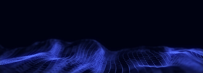 Poster - abstract technology wave of particles and lines. big data visualization. background with motion dots