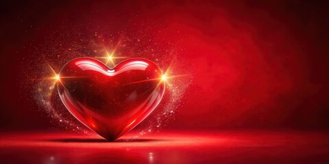 Sticker - Photograph of a heart on a vibrant red background symbolizing ethereal elation, love, romance, passion, emotion