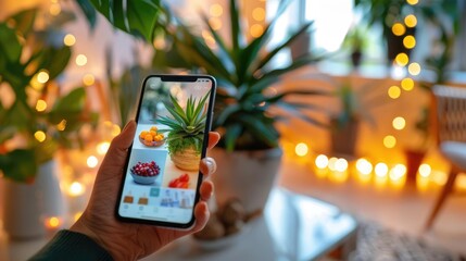 Person swiping through products on a mobile shopping app, sleek design, seamless purchase process, modern interface