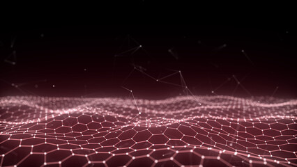 Poster - futuristic hexagon wave. dark cyberspace. abstract wave with dots and line. white moving particles o