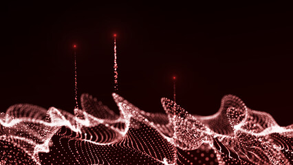 Poster - abstract technology wave of particles. big data visualization. background with motion dots. artifici