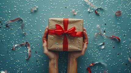 Wall Mural - The Gift with Red Ribbon