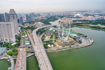 Wall Mural - Aerial view of Singapore Marina Bay skyline