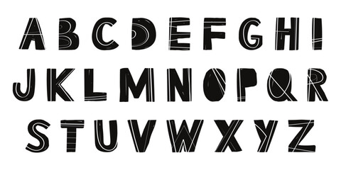Fototapete - set of Playful letters. hand drawn Typography. Font For Kids And Games. Vector alphabet letters set, black script. Perfect for happy birthday design in childish style, for school