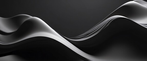 Wall Mural - black theme wave layers solid d abstract background banner with copy space