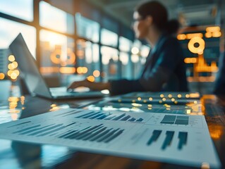 Poster - business leader analyzing financial data with team in modern boardroom