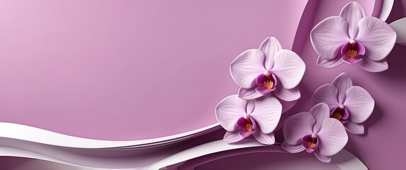 Wall Mural - orchid theme flowers wave layers solid d abstract background banner with copy space