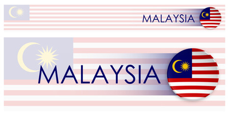 Wall Mural - Malaysia flag horizontal web banner in modern neomorphism style. Webpage Malaysian country header button for mobile application or internet site. Vector