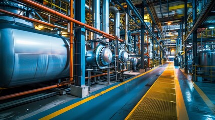 Wall Mural - Vivid interior of hydrogen production and processing facility, showcasing advanced technology and industrial operations