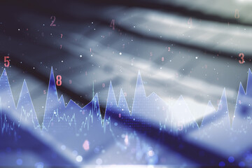 Aufkleber - Multi exposure of stats data illustration on blurry abstract metal background, computing and analytics concept