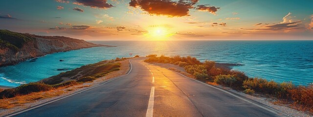 Coastal Road at Sunset with Stunning Ocean Views