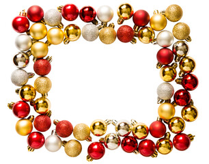 Wall Mural - christmas toys red, gold and silver balls in png isolated on transparent background, horizontal fram