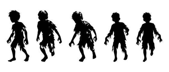 Wall Mural - Zombie kid front view silhouette black filled vector Illustration icon