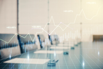 Poster - Double exposure of virtual creative financial diagram on a modern boardroom background, banking and accounting concept