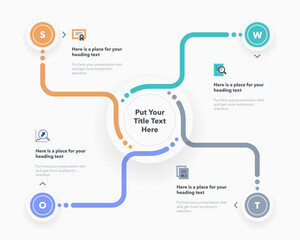 Poster - SWOT diagram template with four options and place for your description. SImple chart design for workflow layout, banner, web design.