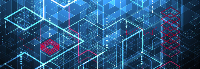 Aufkleber - Isometric big data processing concept, cloud database. Abstract technology background. Vector illustration