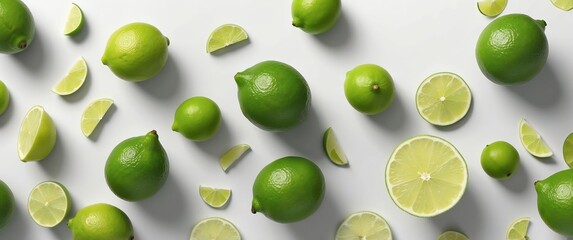 Wall Mural - lime on plain background top view banner with copy space