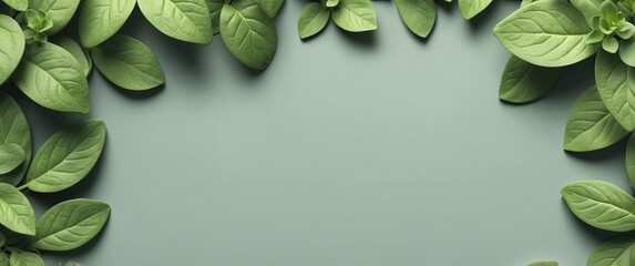 Wall Mural - oregano leaves background top view banner with copy space