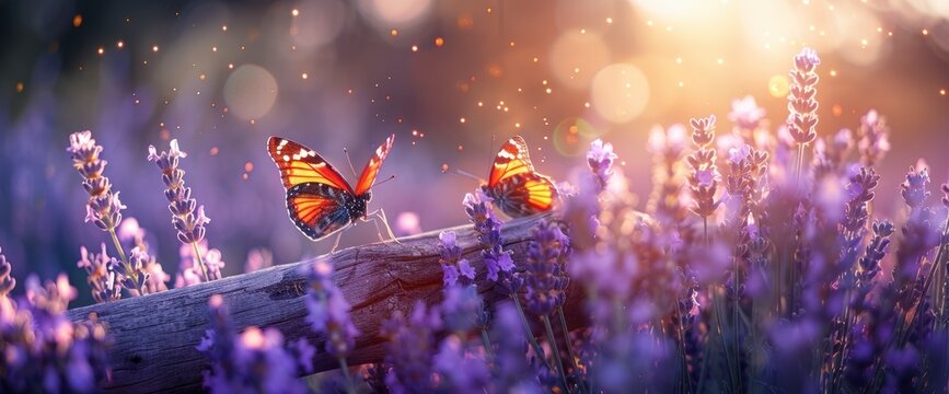 Blossoming Lavender With Butterflies In Summer, Capturing The Essence Of Beauty And Nature