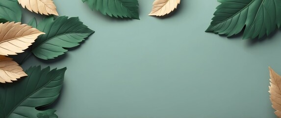 Wall Mural - perilla leaves background top view banner with copy space