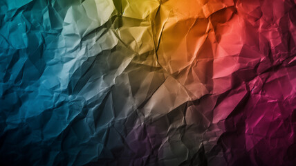 Crumpled paper with a gradient of rainbow colors creating a textured, vibrant, abstract pattern.