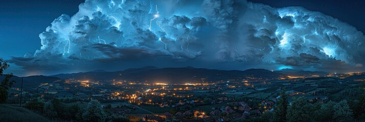 Sticker - Lightning Storm Over a Nighttime Cityscape