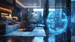 © JK_kyoto - Closeup of a hightech home assistant hologram in a sleek modern room, with room for copy