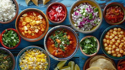 Wall Mural - Traditional Mexican Dish Varieties of Pozole in Green White and Red A Staple in Mexican Cuisine 