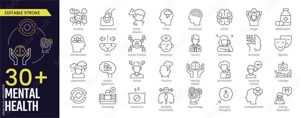 Mental Health Line Editable Icon collections. Vector illustration in ...