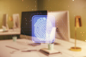 Aufkleber - Abstract creative fingerprint concept on modern laptop background. Multiexposure
