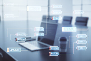 Poster - Multi exposure of abstract graphic coding sketch on modern computer background, big data and networking concept