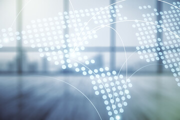 Aufkleber - Abstract virtual world map with connections on empty corporate office background, international trading concept. Multiexposure
