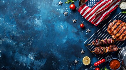 Wall Mural - Top view of the American flag near BBQ Equipment