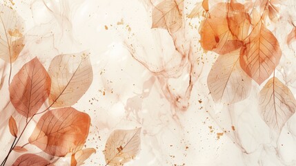 Wall Mural - Abstract autumn background with delicate, translucent leaves in shades of orange and brown.