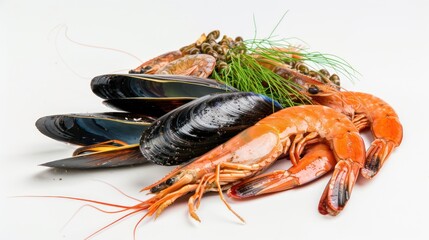 Wall Mural - Fresh Seafood Arrangement with Mussels and Shrimp