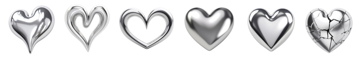 Canvas Print - Heart silver metallic shape png cut out element set