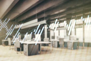 Poster - Double exposure of virtual creative financial diagram on a modern furnished office interior background, banking and accounting concept