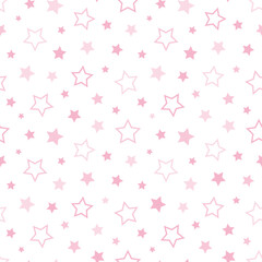 Poster - star seamless pattern. repeating pink stars isolated on white background. repeated simple prints for