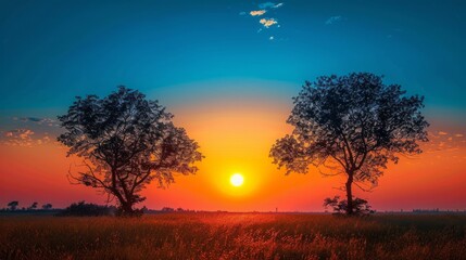 Sunset view with two trees 