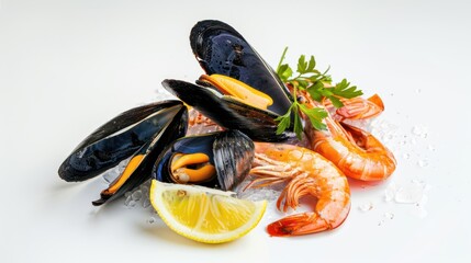Wall Mural - Fresh Seafood Delicacy with Lemon and Parsley