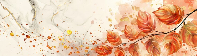 Wall Mural - Abstract watercolor painting of autumn leaves and branches.