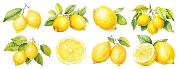 Canvas Print - Fresh juicy lemons illustration png set